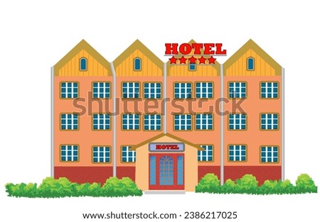 Old red brick hotel. Vector illustration isolated on white background.