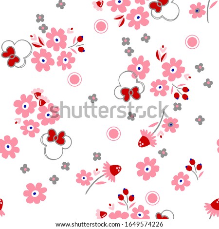Floral images combination of Mickey head images with smooth contours, vector illustrations, suitable for printing designs
