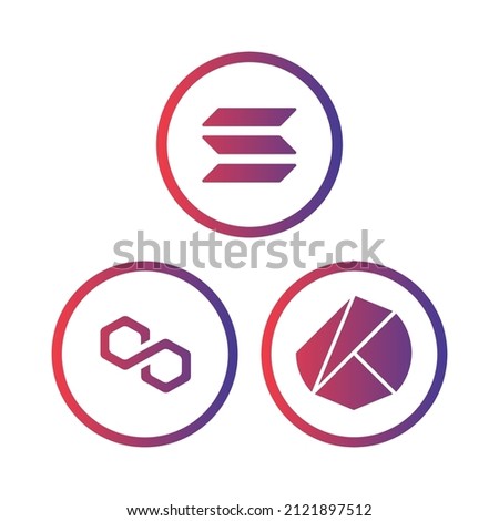 Cryptocurrency coins icons set. Solana, Polygon, Klaytn coins icons set. Flat Vector illustration - Vector