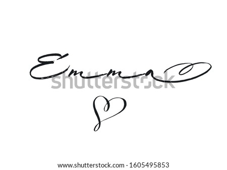 Vector illustration, female name Emma, handwritten lettering logo. Design for postcards, invitations (birthday, wedding child birth etc.), t-shirts, banners, greeting card, name. EPS 10