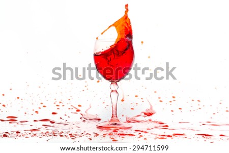 Cocktail splashing on a glass on white background