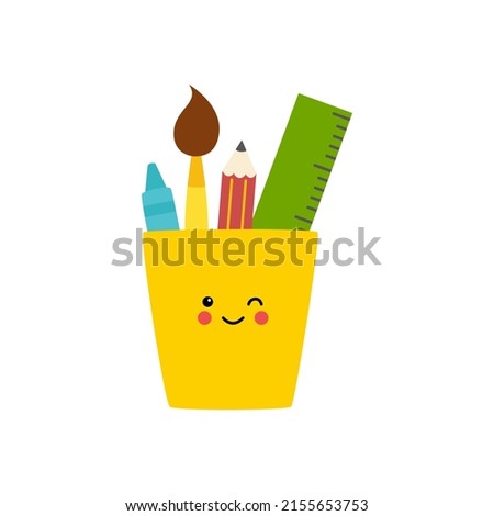 Vector picture of cute pencil cup on white background.