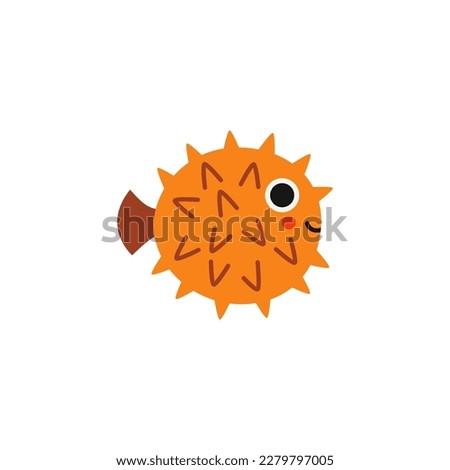 Vector picture of cute cartoon puffer fish isolated on white background.