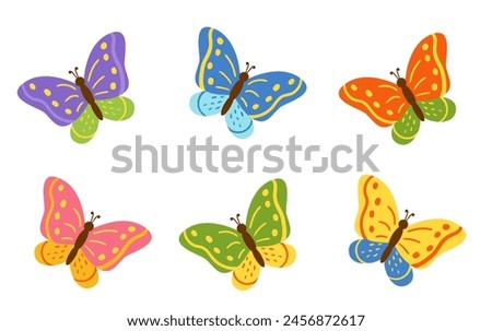  Set of vector colorful butterflies. Collection of butterflies.