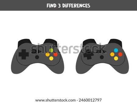 Find three differences between two pictures of cute cartoon game pad.