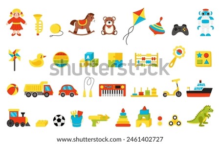 Vector set of cartoon toys for children. Isolated on white background.