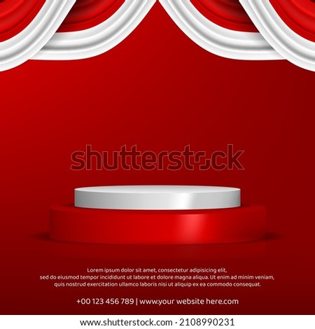 red and white podium stage with indonesian flag on dirgahayu republik indonesia concept