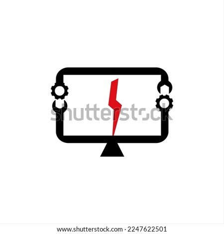 LCD screen logo design with unique thunderbolt symbol with gear and wrench.