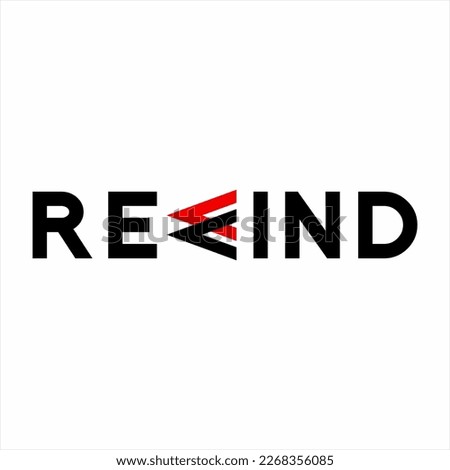 Rewind logo design, with letter W button rotating 270 degrees.