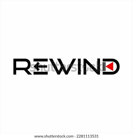 Rewind word design with back arrow on letter E and rewind symbol on letter D