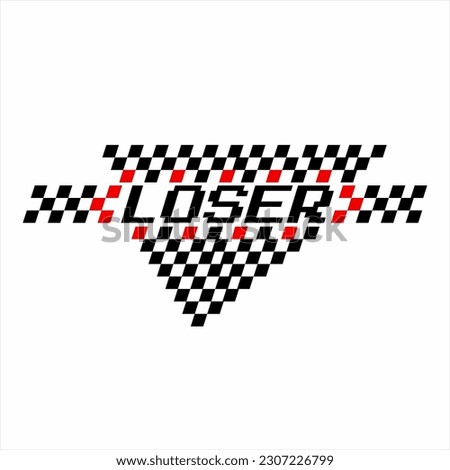 Loser template design with checkered flag forming down arrow, can be used game app.
