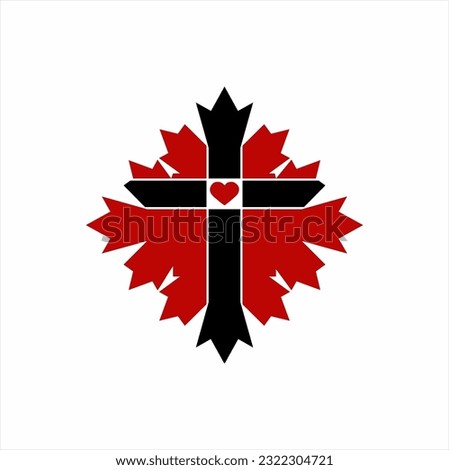 Unique cross logo design with abstract maple leaf.