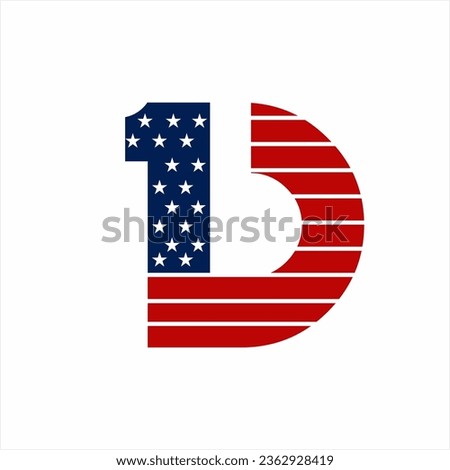 Letter 1 D B logo design with American flag concept.