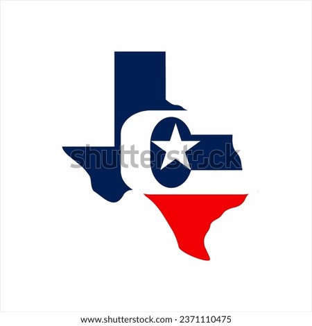Abstract Texas map logo design with keyhole and stars and letter c in negative space.