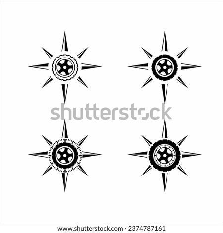 Compass logo design with wheel and gear elements.