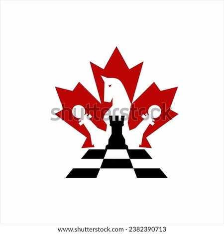 Chess club logo design with maple leaf concept.