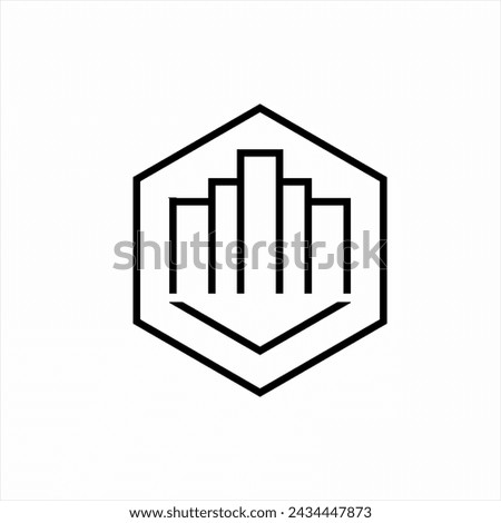 Real Estate logo design in simple line art style with apartment building concept and letter V.