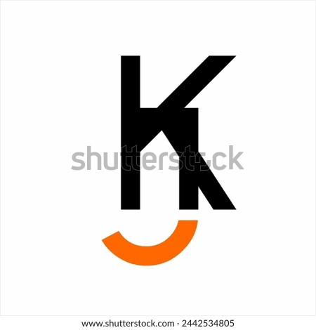 Abstract letter KHJ logo design with an illustration of a chair on the letter H and a house symbol in the negative space. Can be used for real estate company identity logos, furniture.