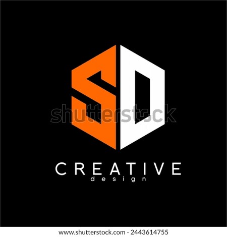 Geometric SD or SO letter logo design with hexagon concept.