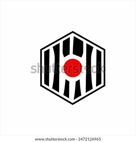 Abstract logo design with hexagon target concept with Japanese flag symbol.