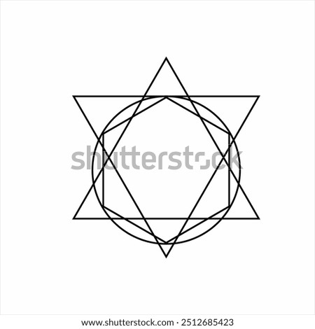 Unique pentagram logo design with circle and hexagon.