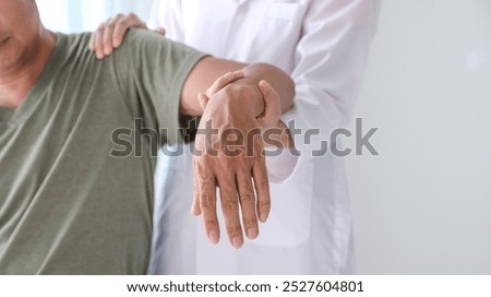 Similar – Image, Stock Photo rehabilitation therapy. Hands treating a young woman’s shoulder