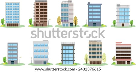 Bright simple urban landscape background. Public commercial buildings in the cityscape. City landscape and street. modern architecture. vector illustration
