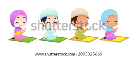 vector happy muslim children praying. very suitable for use as part of website design, posters, presentations, and others. Imagine de stoc © 