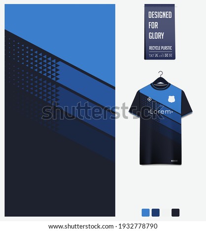 Soccer jersey pattern design. Geometric pattern on blue abstract background for soccer kit, football kit, bicycle, e-sport, basketball, t-shirt mockup template. Fabric pattern.Sport background. Vector