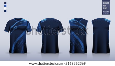 T-shirt mockup, sport shirt template design for soccer jersey, football kit. Tank top for basketball jersey, running singlet. Fabric pattern for sport uniform in front and back view. Vector.