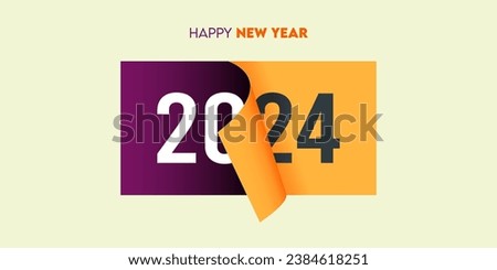 Creative 2024 happy new year celebration greeting card and social media post or banner design template in page peel style. Vector Illustration.