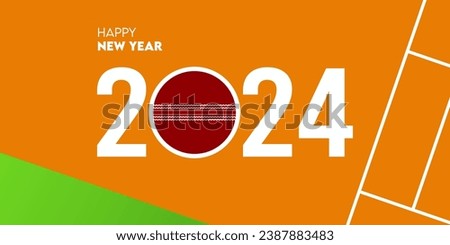 Creative 2024 happy new year celebration greeting card and social media post or banner design template in cricket or sport concept. Vector Illustration.