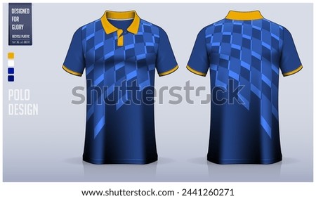 Polo shirt mockup template design for soccer jersey, football kit or sportswear. Sport uniform in front view and back view. T-shirt mockup for sport club. Fabric pattern. Vector Illustration.