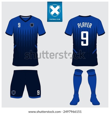 Soccer jersey or football kit mockup design for football club. Football shirt, short, sock template. Soccer uniform in front view, back view. Football logo in flat design. Vector Illustration. 