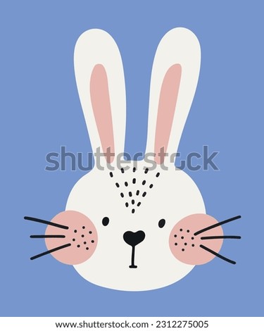 Cute rabbit face on white background , vector flat hand drawn illustration. It's suitable for printing cards, poster, children dress, Easter paraphernalia