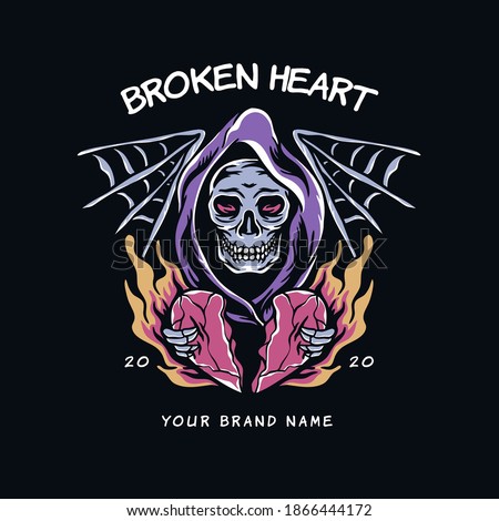 skull broken heart illustration for merchandise or poster designs