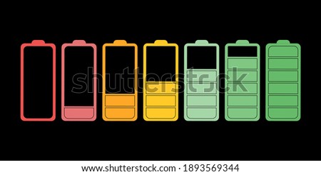 Discharged and fully charged battery smartphone. Vector illustration. Set of battery charge level indicators. Icon isolated on black background.