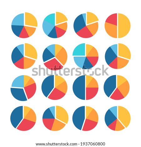 Infographic pie graph set. Vector illustration. Colorful diagram collection with sections or steps. Pie charts for infographic, UI, web design, business presentation on white background.