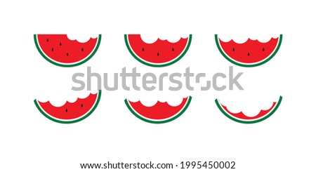 Set icons slices of watermelon from whole piece before rind on white background. Vector illustration.