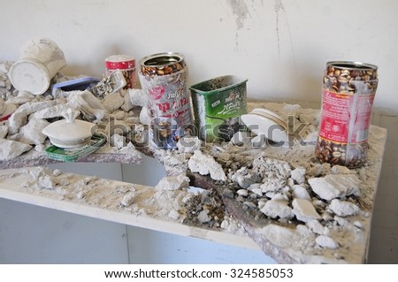 SDEROT, ISRAEL. Aftermath of a Palestinian rocket hitting a residential house in the Israeli town of Sderot during the operation Protective Edge also known as 2014 Israelâ??Gaza conflict. July 16, 2014
