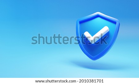 modern guard shield, 3d render illustration, 4k blue background