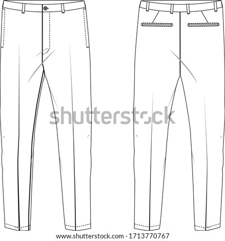 mens vector suit trousers, flat technical drawing