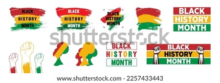 Black history month 2023. Vector African American History Designs set with text, brush stocks for poster, print, card, banner, background. black history month vector set.