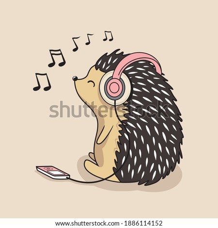 Hedgehog Listen Music Cartoon Cute Porcupine