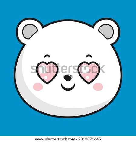 Polar Bear Heart Eyes Face Head Kawaii Sticker Isolated