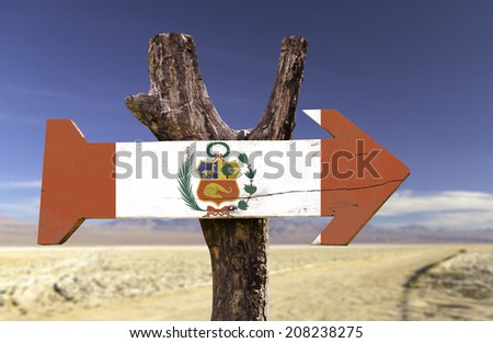 Peru wooden sign isolated on desert background