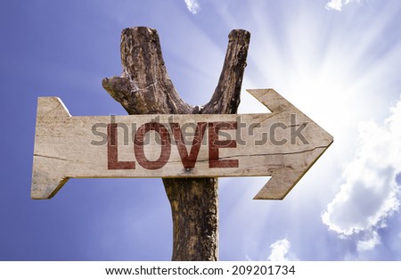Love wooden sign on a beautiful day