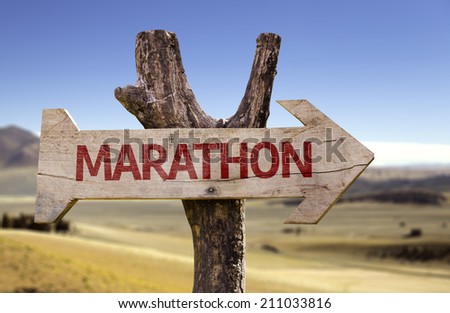 Marathon wooden sign with a desert background