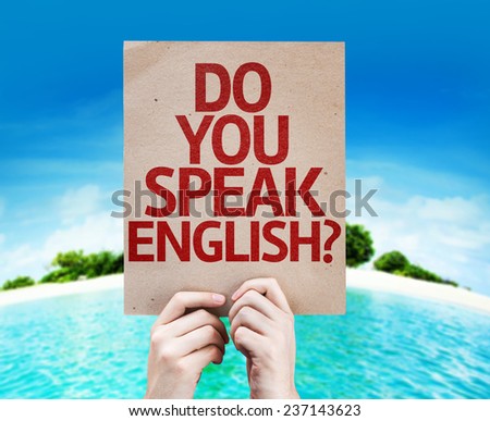 Do You Speak English? card with a beach on background