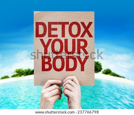 Detox Your Body card with a beach on background